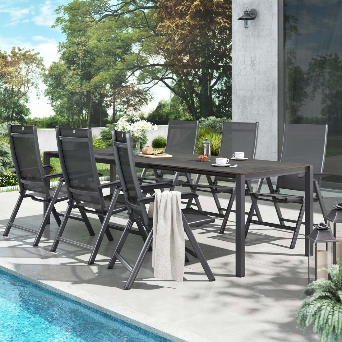 Kettler Basic Plus Gartenmöbel-Set L (6 Plätze) Tisch 160/267x91cm