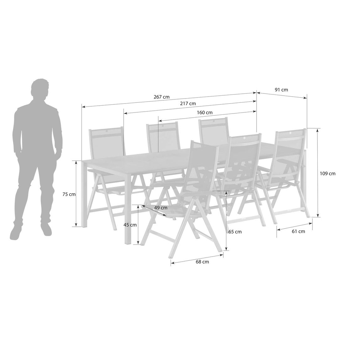 Kettler Basic Plus Gartenmöbel-Set L (6 Plätze) Tisch 160/267x91cm