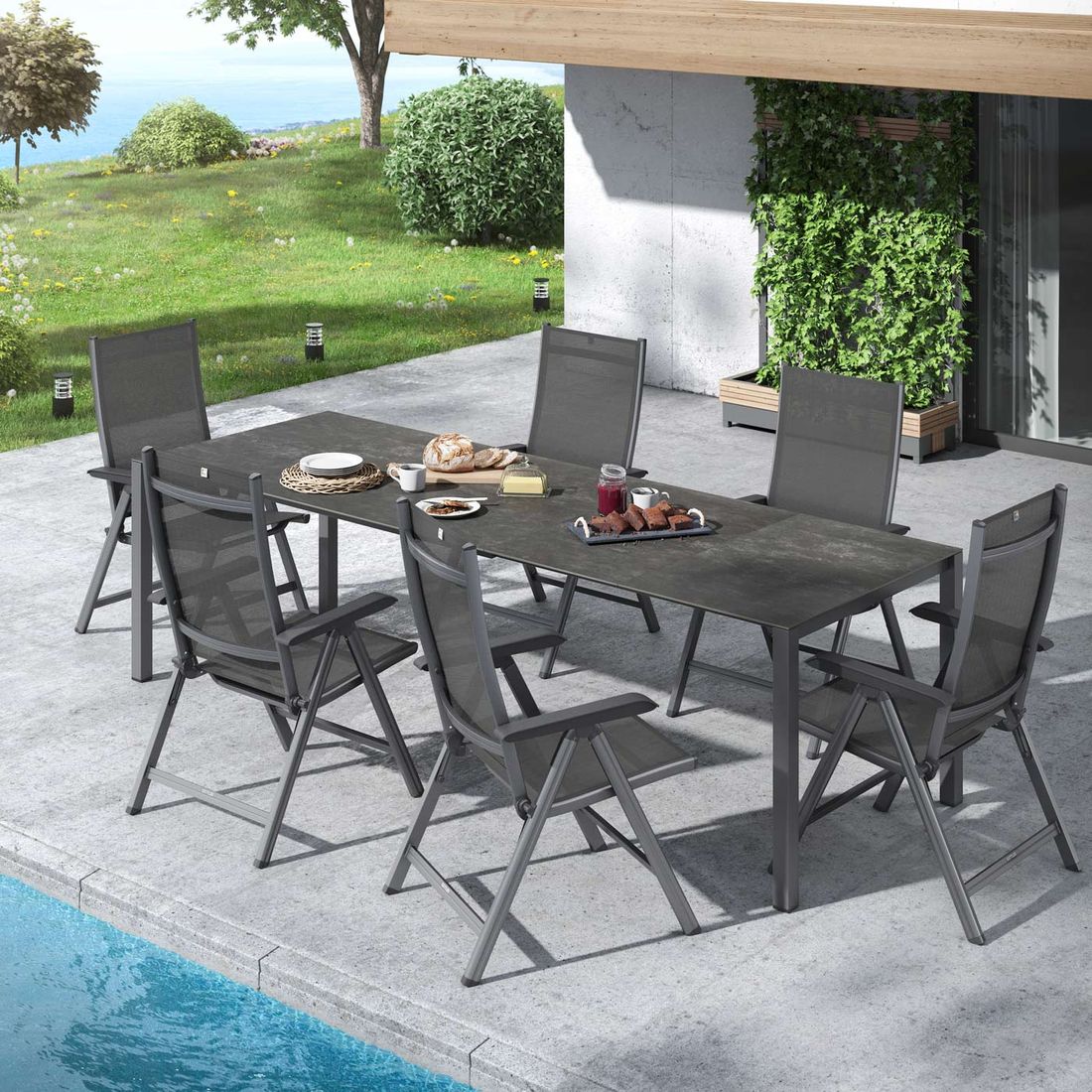 Kettler Basic Plus Gartenmöbel-Set L (6 Plätze) Tisch 160/267x91cm