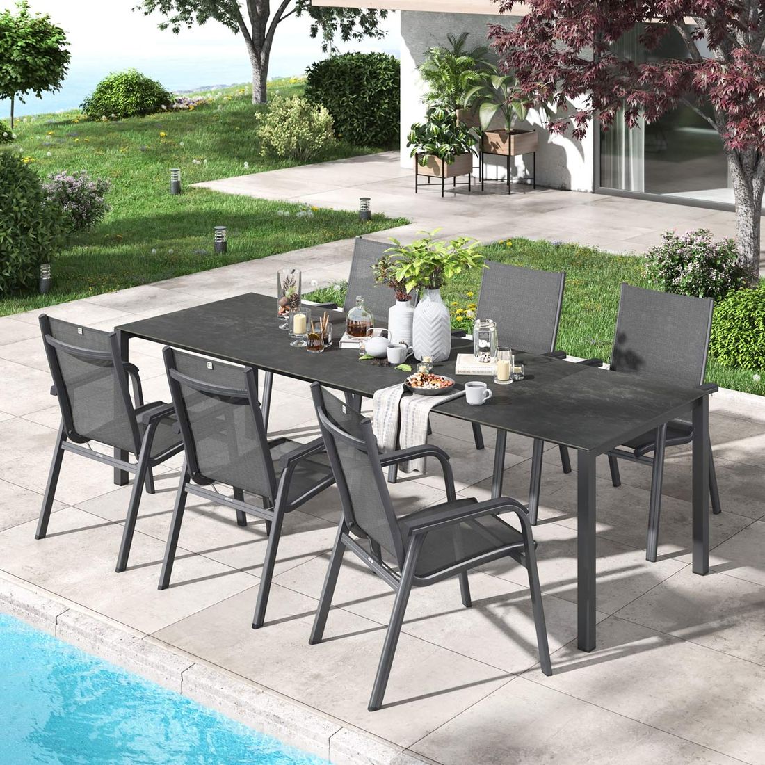 Kettler Basic Plus Gartenmöbel-Set 7-tlg. Tisch 160/267x91cm