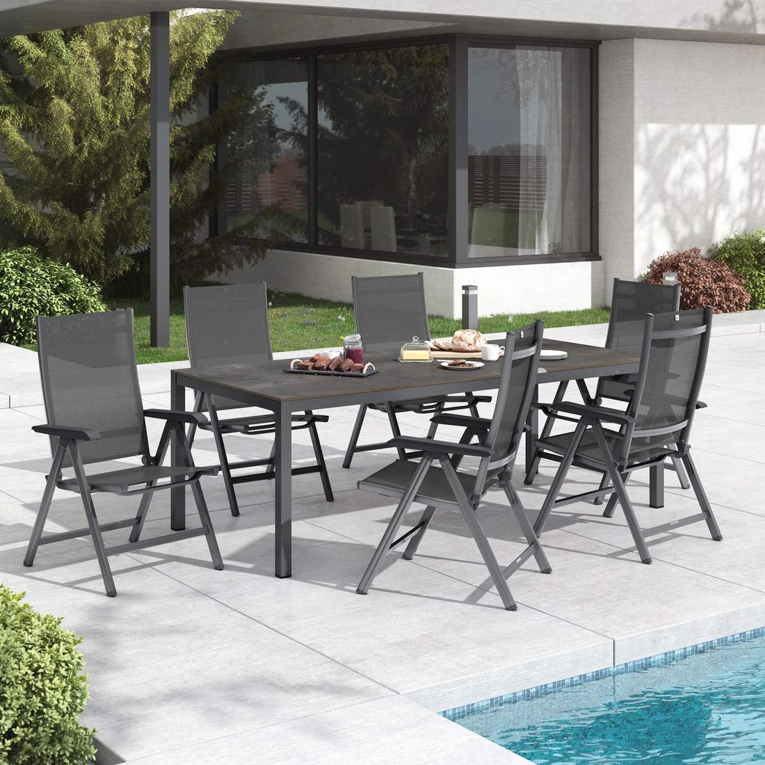Kettler Basic Plus Gartenmöbel-Set L verstellbar (6 Plätze) Tisch 220x100cm