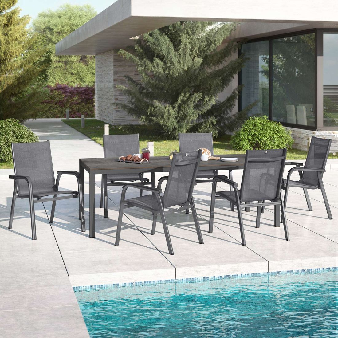 Kettler Basic Plus Gartenmöbel-Set L (6 Plätze) Tisch 220x100cm