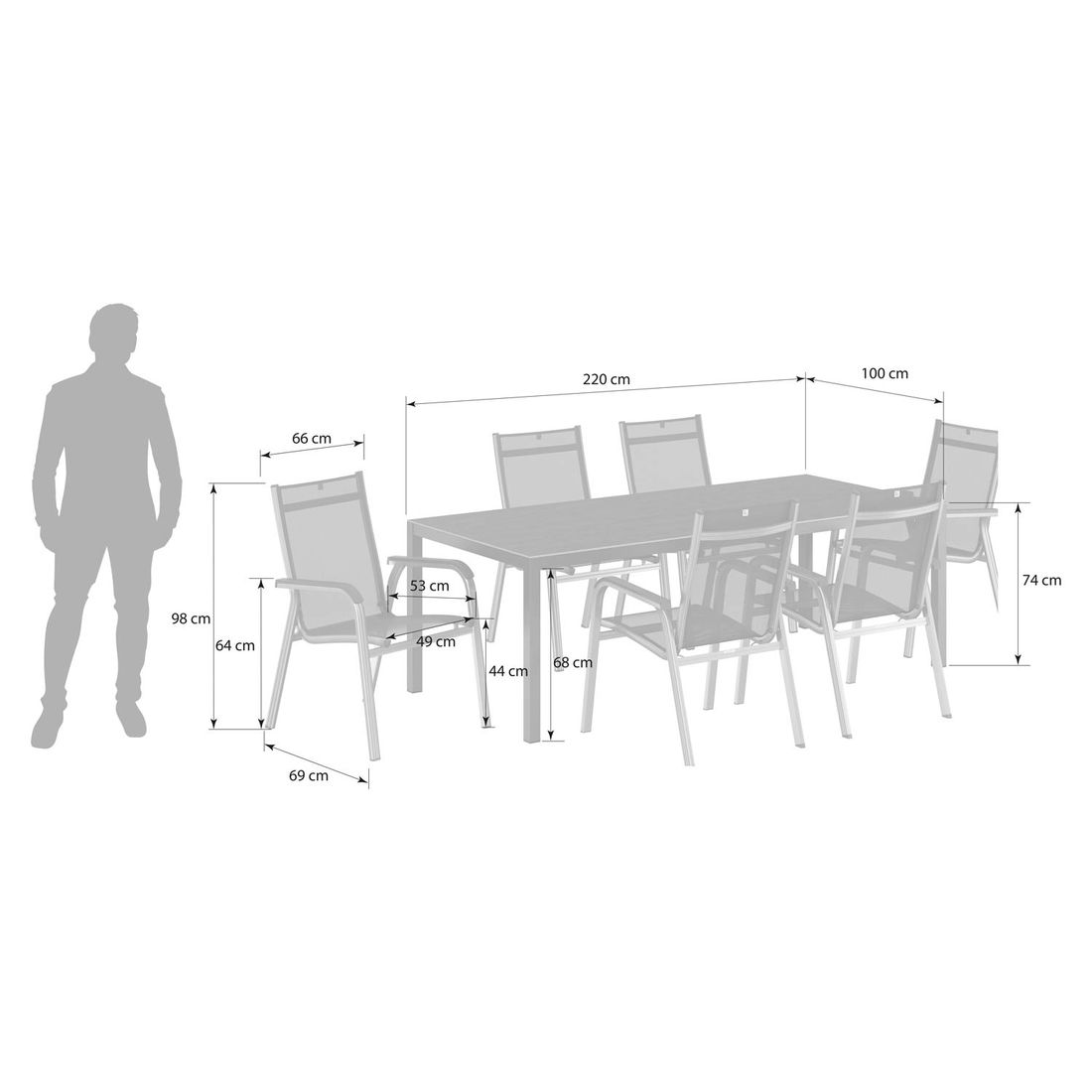 Kettler Basic Plus Gartenmöbel-Set L (6 Plätze) Tisch 220x100cm