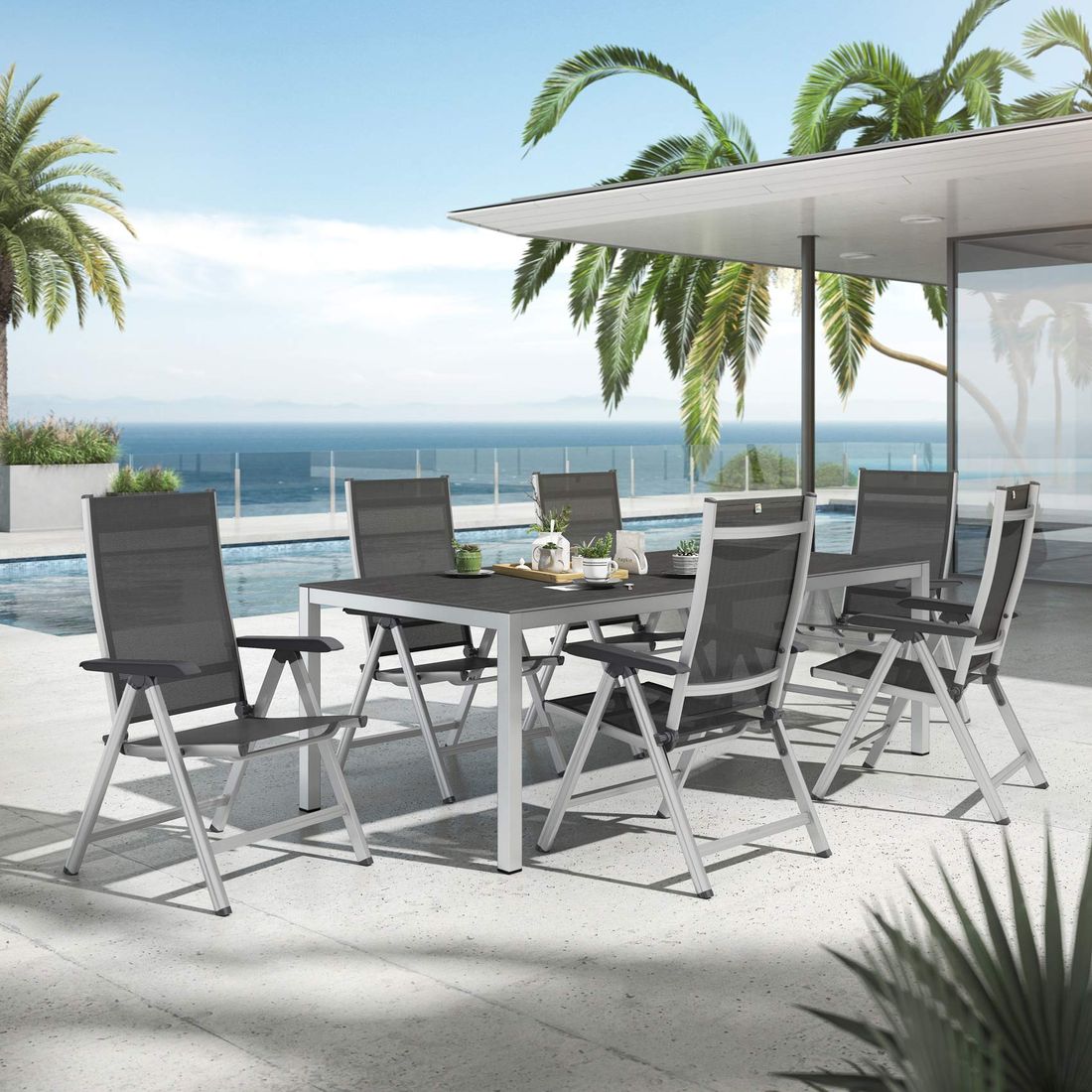 Kettler Basic Plus Gartenmöbel-Set L verstellbar (6 Plätze) mit OUTLIV. Tisch 220x100cm