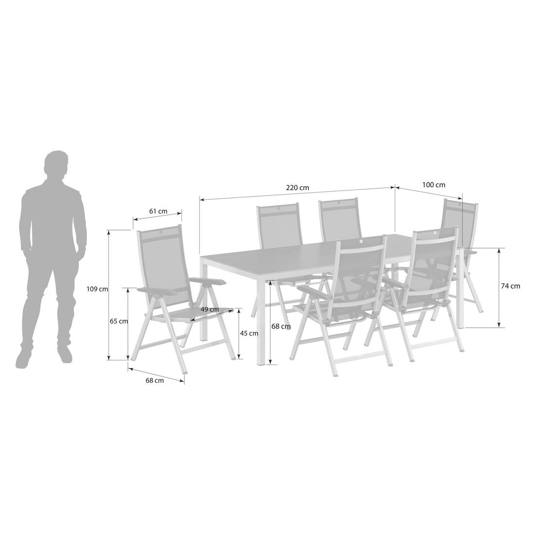 Kettler Basic Plus Gartenmöbel-Set L verstellbar (6 Plätze) mit OUTLIV. Tisch 220x100cm