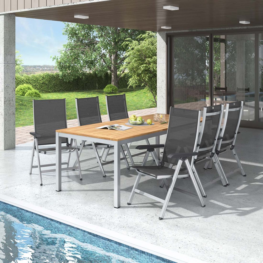 Kettler Basic Plus Gartenmöbel-Set L verstellbar (6 Plätze) mit OUTLIV. Tisch 220x100cm
