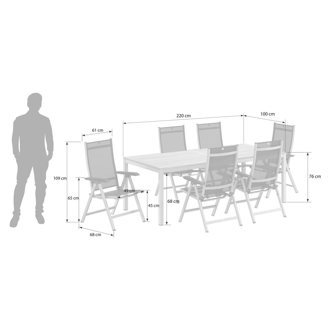 Kettler Basic Plus Gartenmöbel-Set L verstellbar (6 Plätze) mit OUTLIV. Tisch 220x100cm