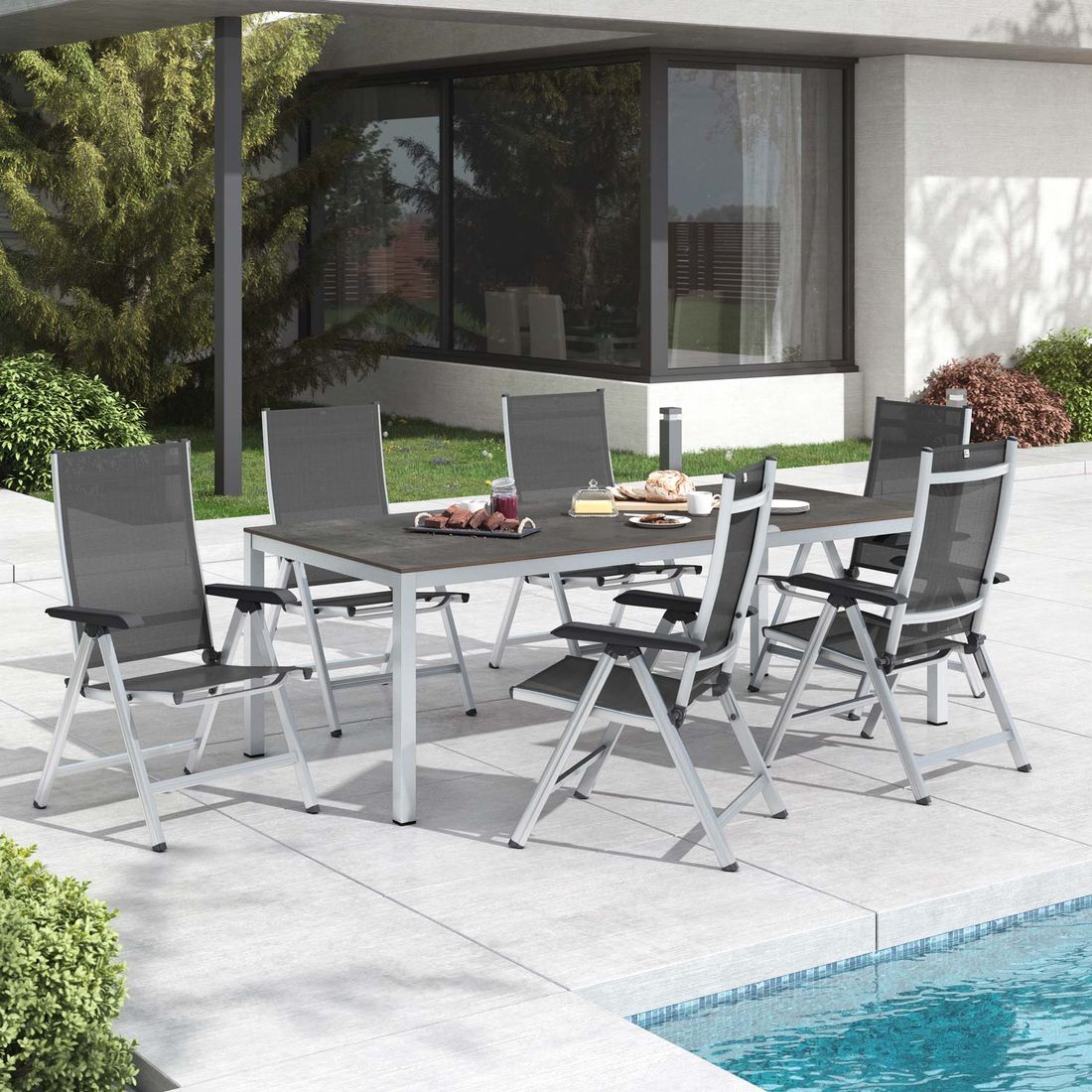 Kettler Basic Plus Gartenmöbel-Set L verstellbar (6 Plätze) mit OUTLIV. Tisch 220x100cm