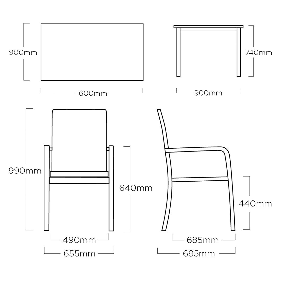 Kettler Basic Plus Gartenmöbel-Set M (4 Plätze) Tisch 160x90cm