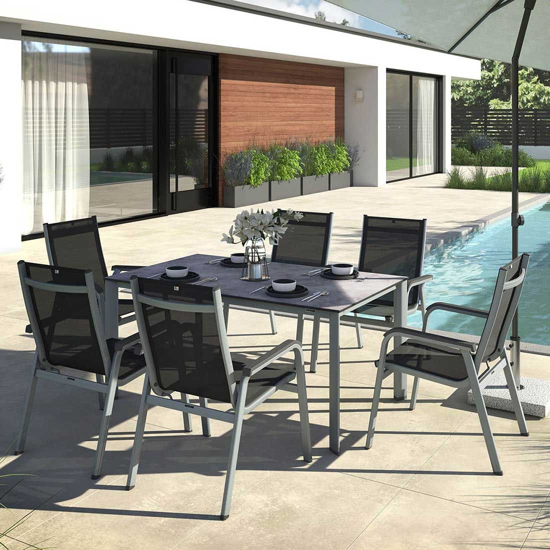 Kettler Basic Plus Gartenmöbel-Set L (6 Plätze) Tisch 160x95cm