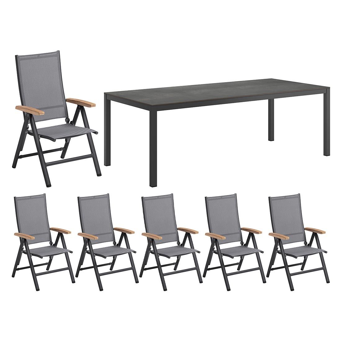 Kettler Cirrus Gartenmöbel-Set L verstellbar (6 Plätze) mit OUTLIV. Tisch 220x100cm