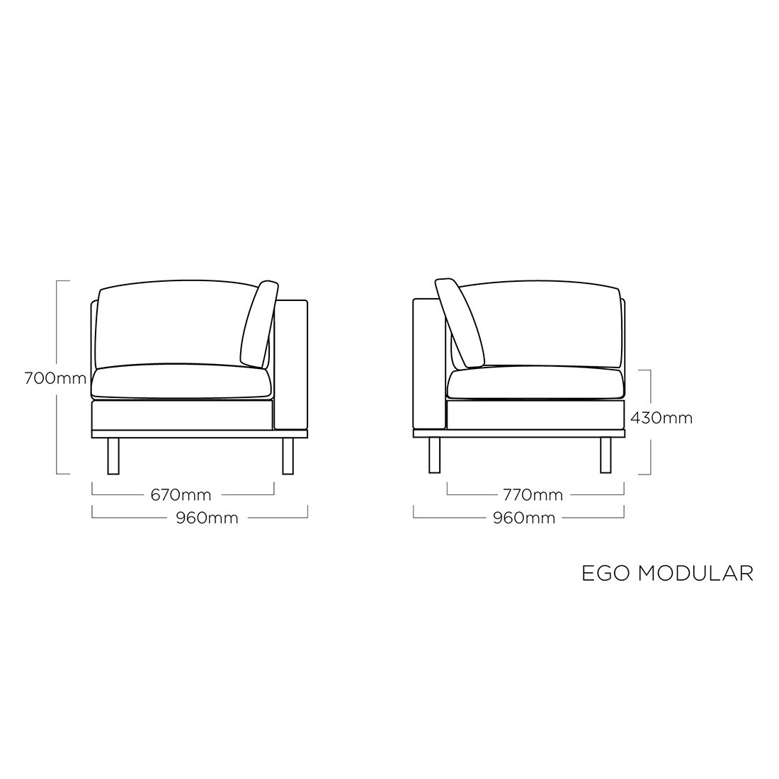 Kettler Ego Modular Eck-/Endmodul Aluminium/Sunbrella