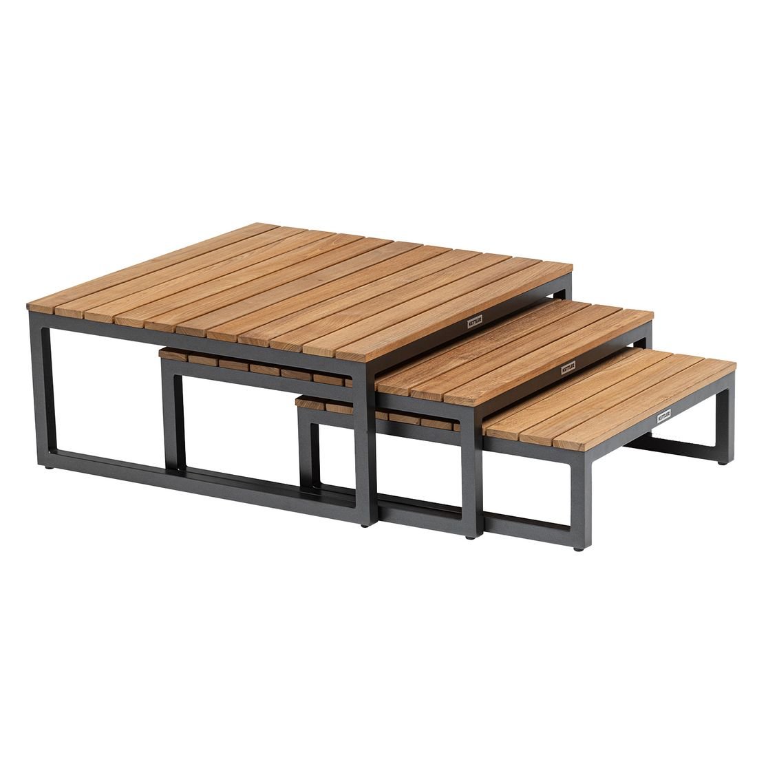 Kettler Ocean Skid Platform Loungetisch 3er-Set Aluminium/Teak