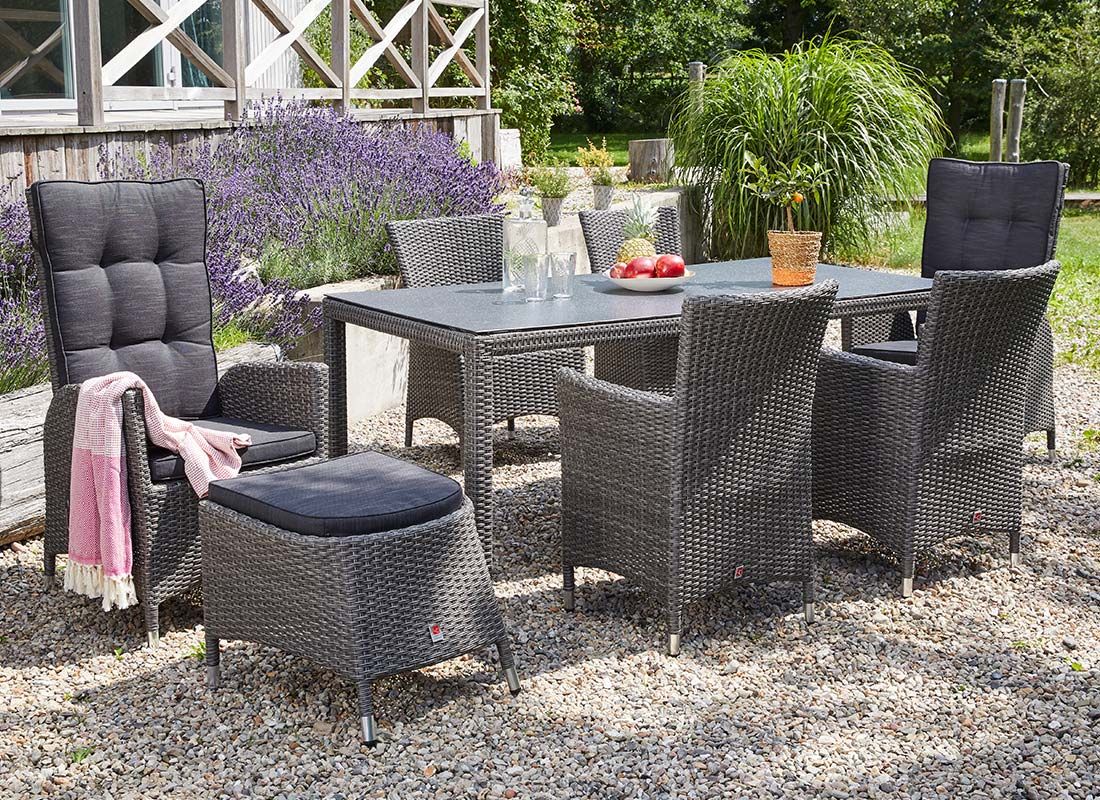 LC Garden Barcelona Gartentisch 160x90cm Geflecht/Glas