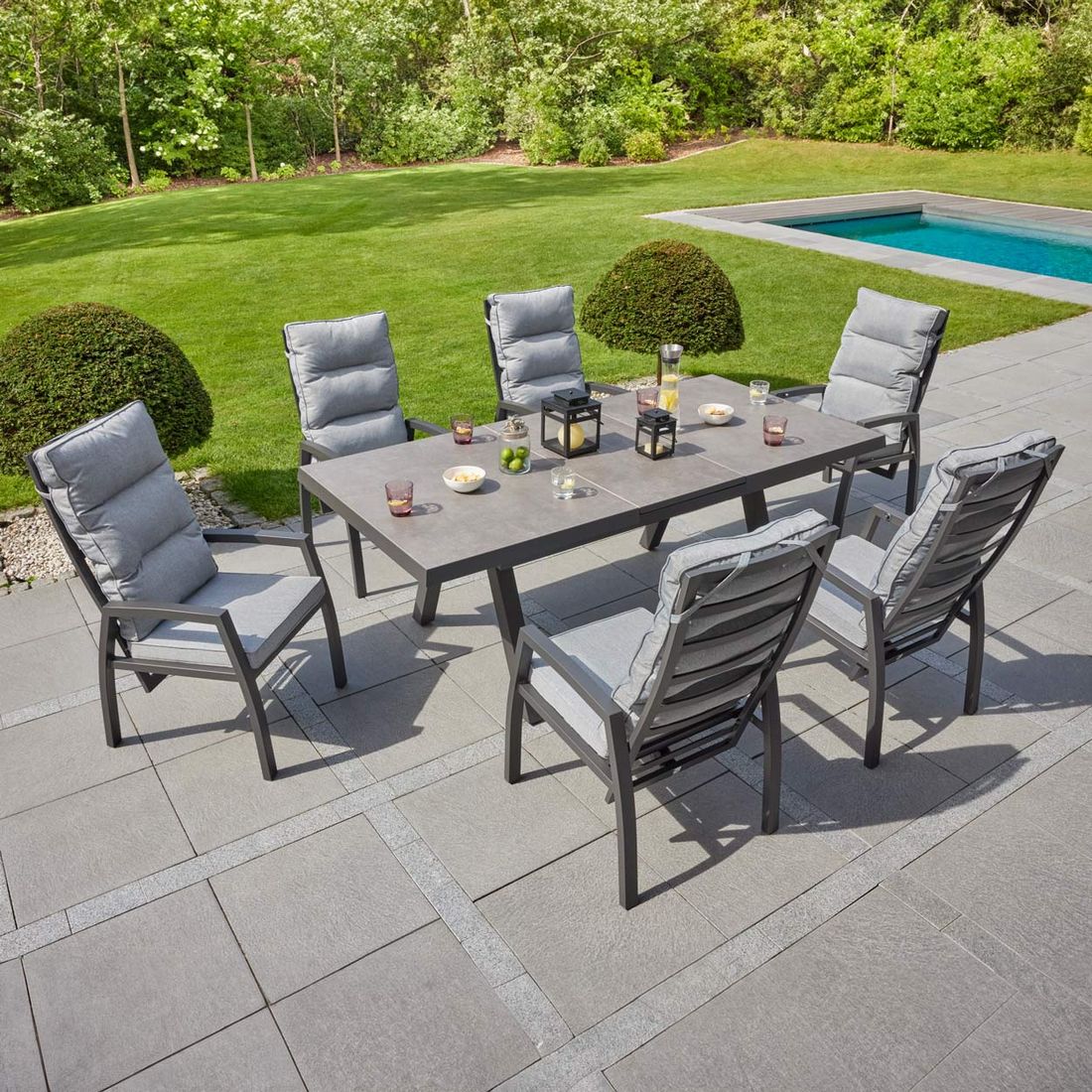 LC Garden Bondino Gartenmöbel-Set L verstellbar (6 Plätze) Tisch 160/210x100cm