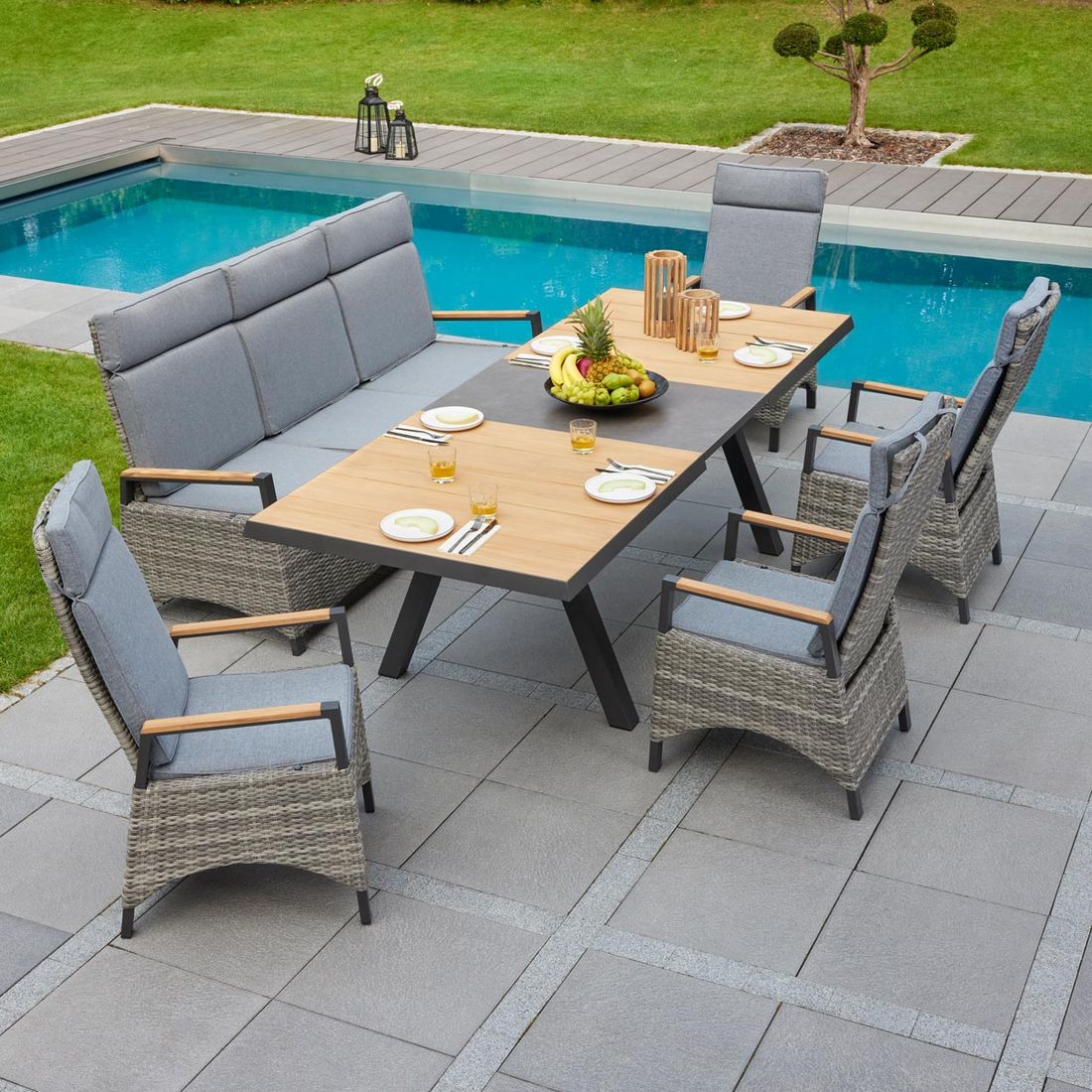 LC Garden Keramo Gartenmöbel-Set L verstellbar (7 Plätze) Tisch 200/260x100cm