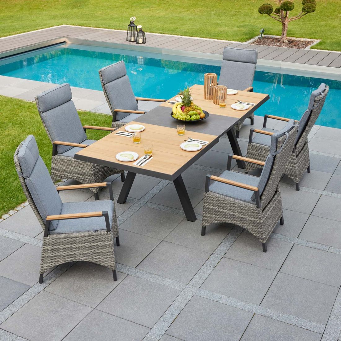LC Garden Keramo Gartenmöbel-Set L verstellbar (6 Plätze) Tisch 200/260x100cm