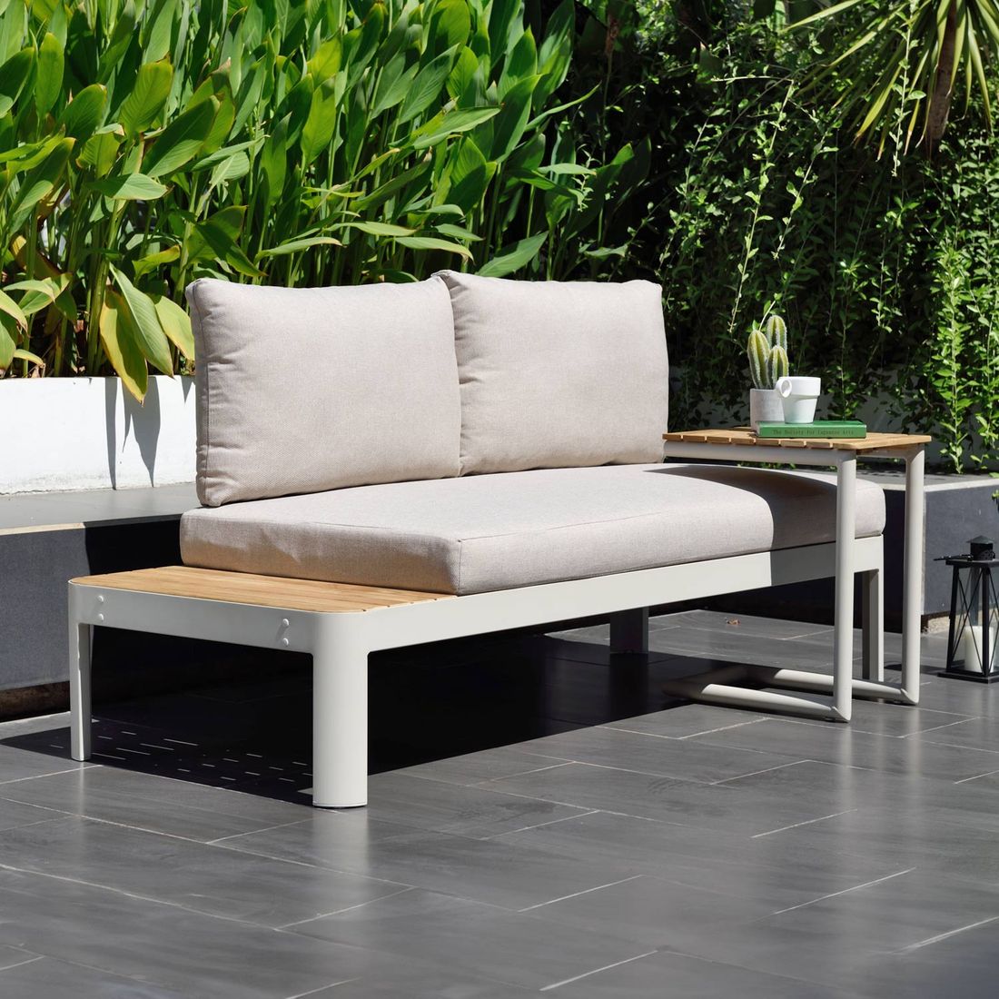 LifestyleGarden Portals Gartenloungesofa inkl. Beistelltisch Aluminium/Teak/Olefin