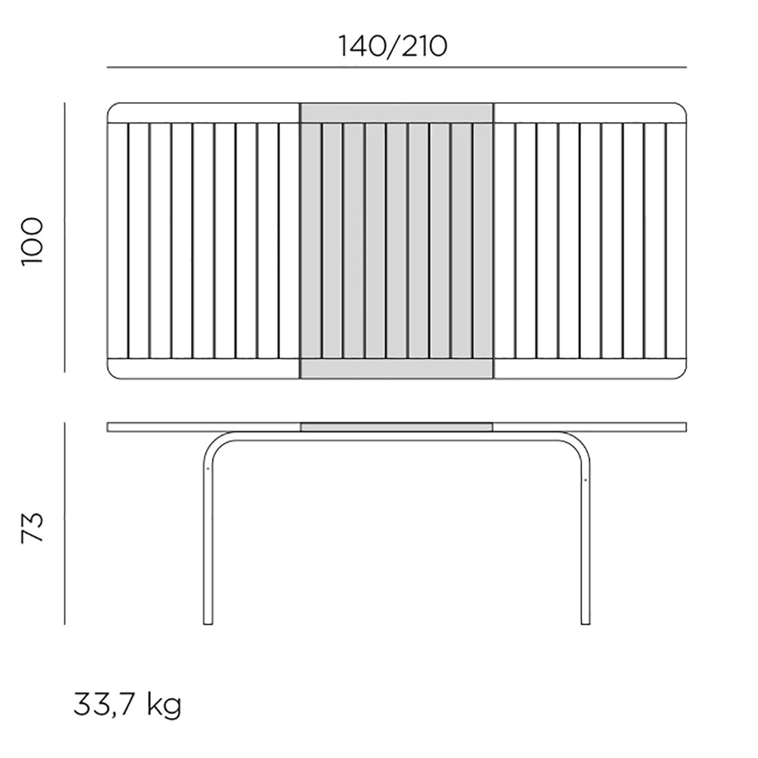 Nardi Alloro Ausziehtisch 140/210x100 cm Aluminium/DurelTOP