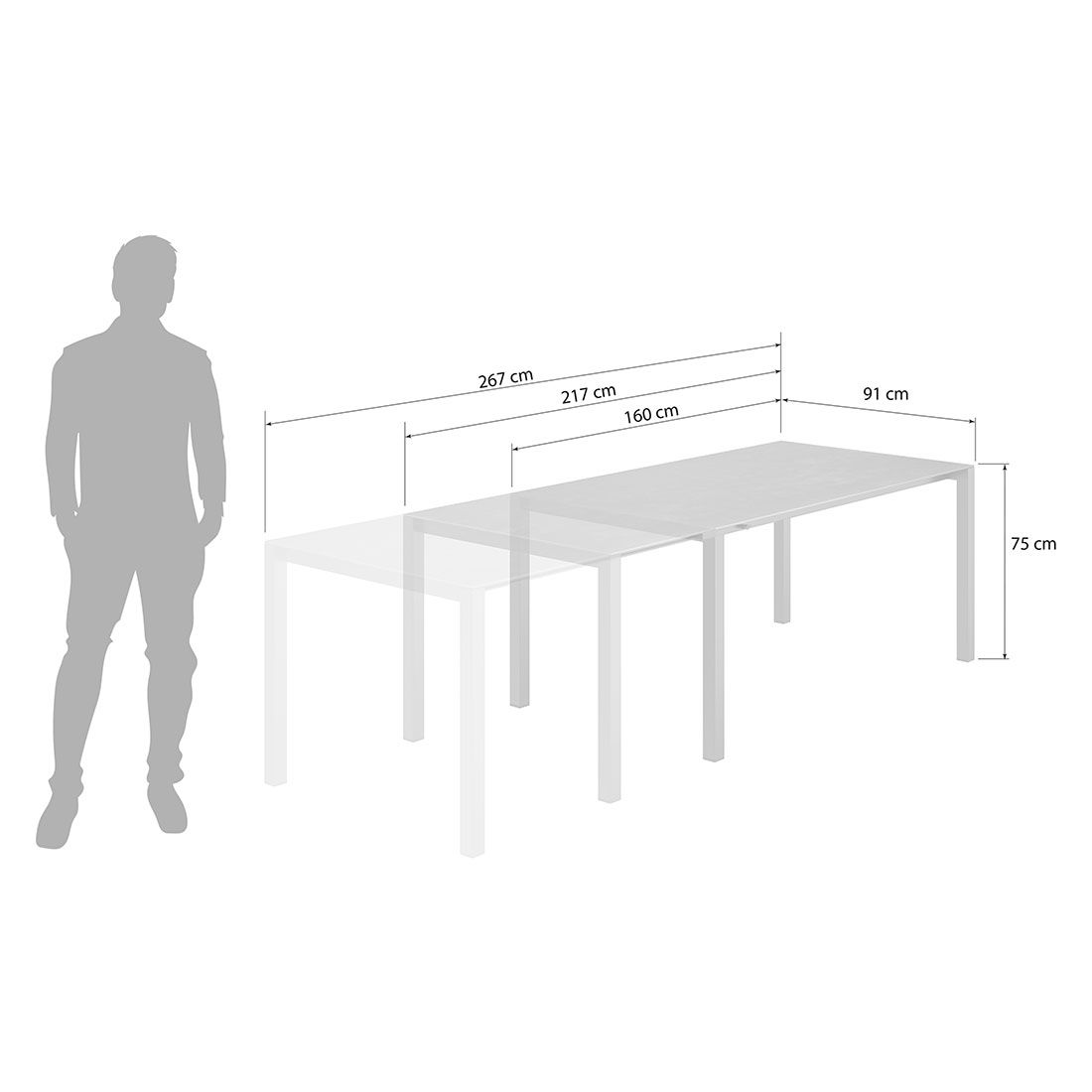 OUTLIV. Ausziehtisch 160/217/267x92 cm Edelstahl/Glaskeramik