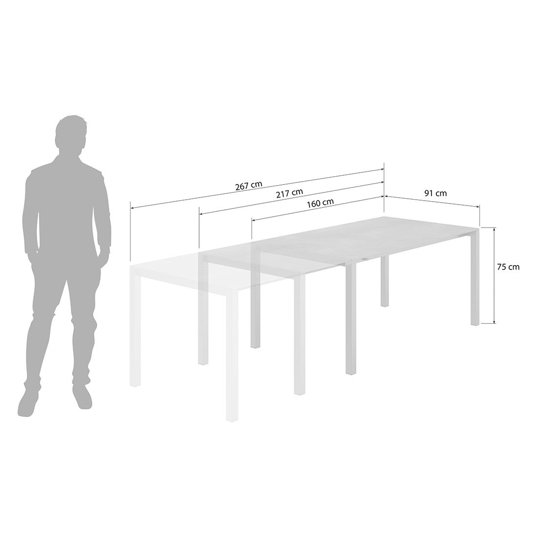 OUTLIV. Ausziehtisch 160/217/267x92cm Edelstahl/HPL