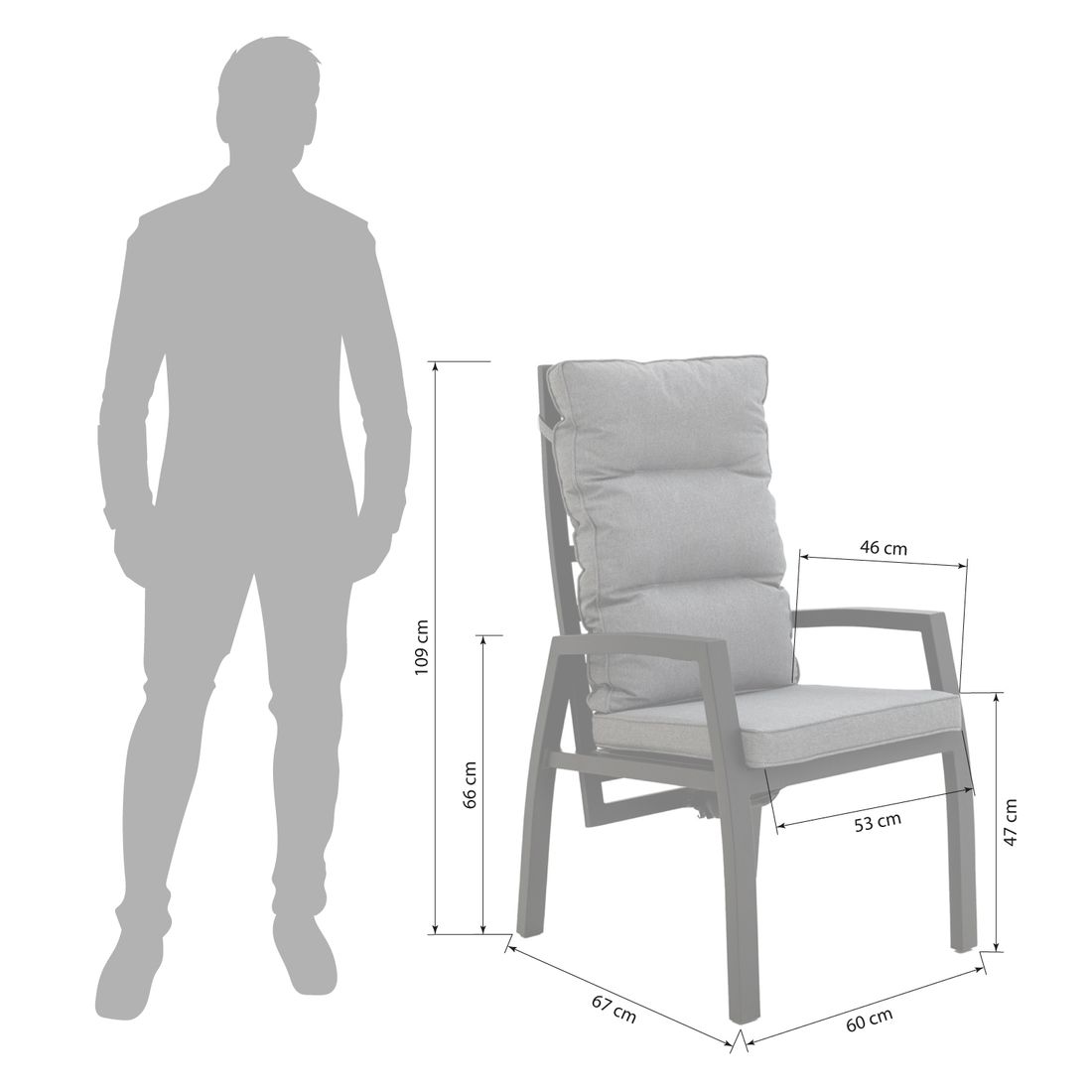 OUTLIV. Canberra Gartensessel verstellbar Aluminium mit Sitz- und Rückenkissen