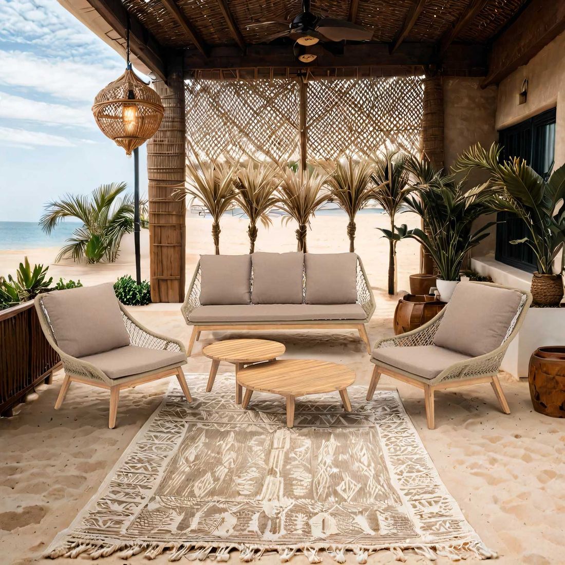 OUTLIV. Danao Loungeset inkl. Loungetisch Akazie/Rope