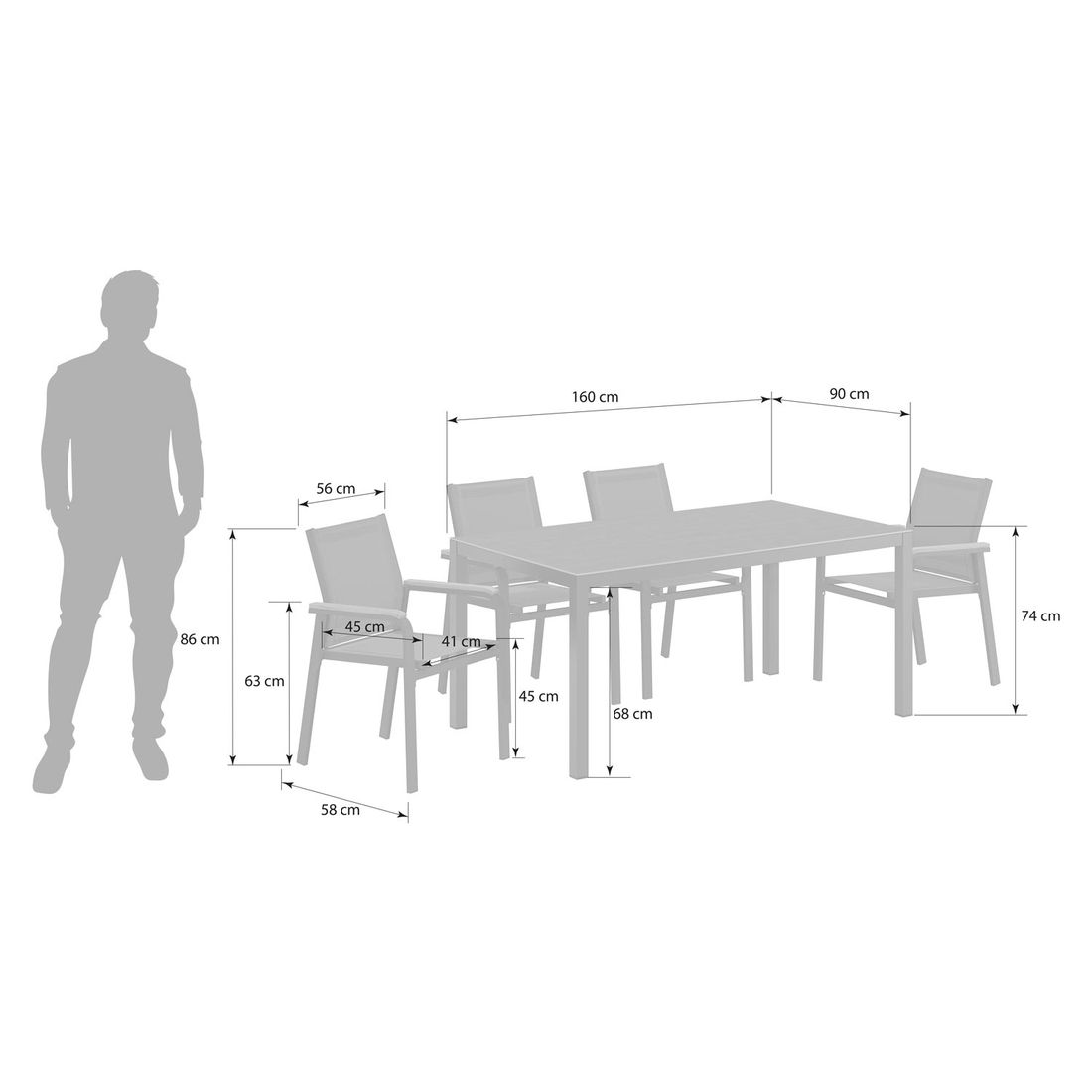 OUTLIV. Florenz Gartenmöbel-Set M (4 Plätze) Tisch 160x90cm