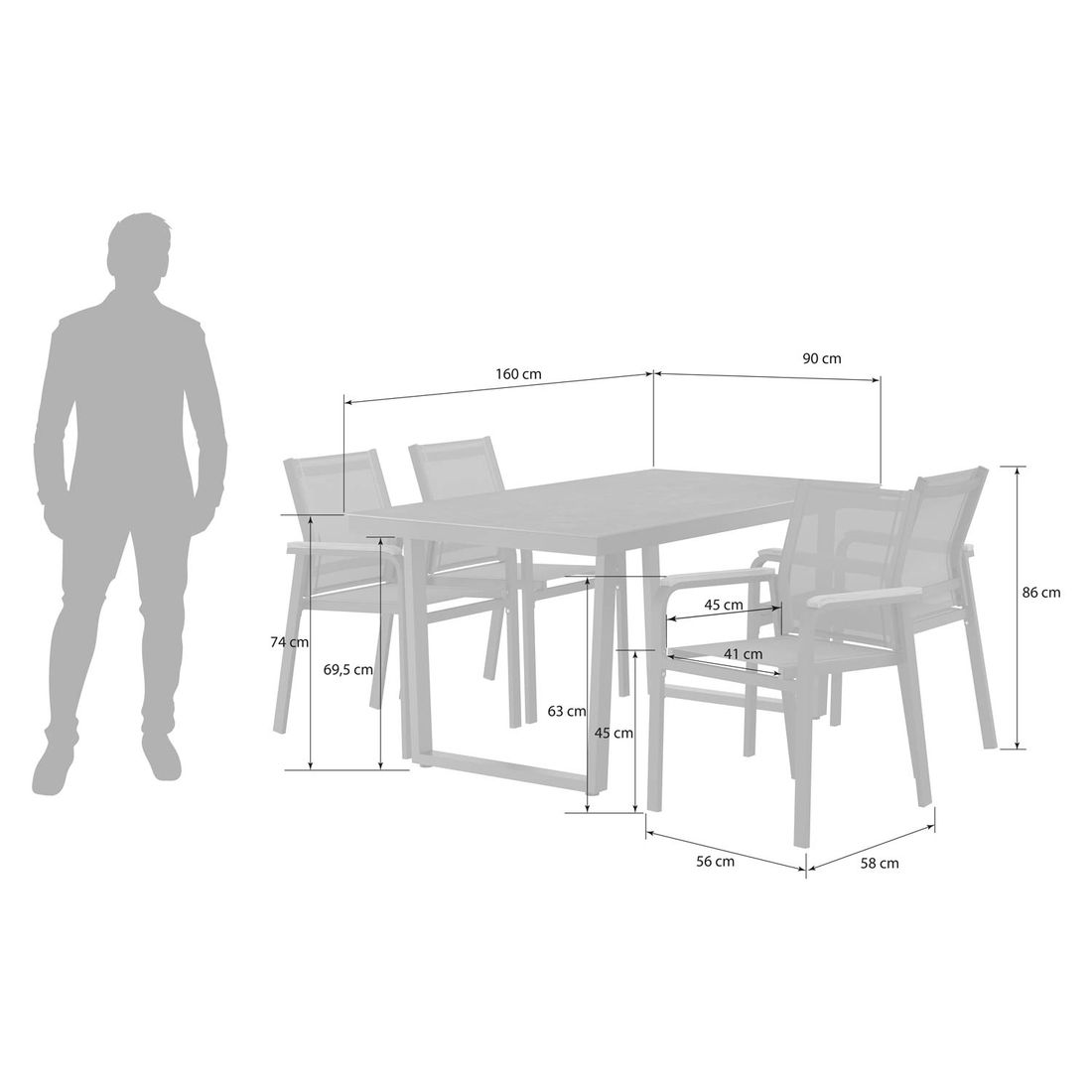 OUTLIV. Florenz Gartenmöbel-Set M (4 Plätze) Tisch 160x90cm Kufe