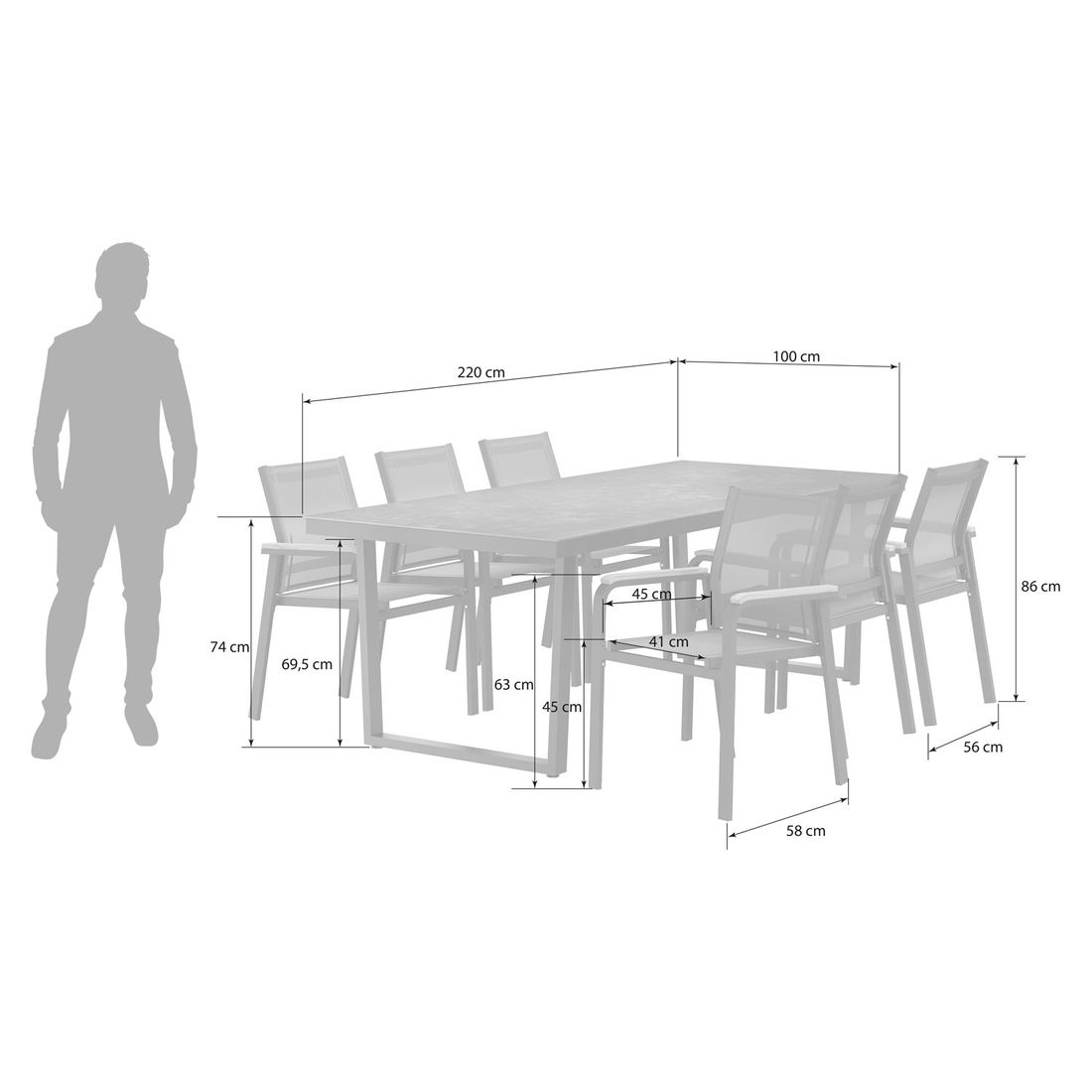 OUTLIV. Florenz Gartenmöbel-Set L (6 Plätze) Tisch 220x100cm Kufe