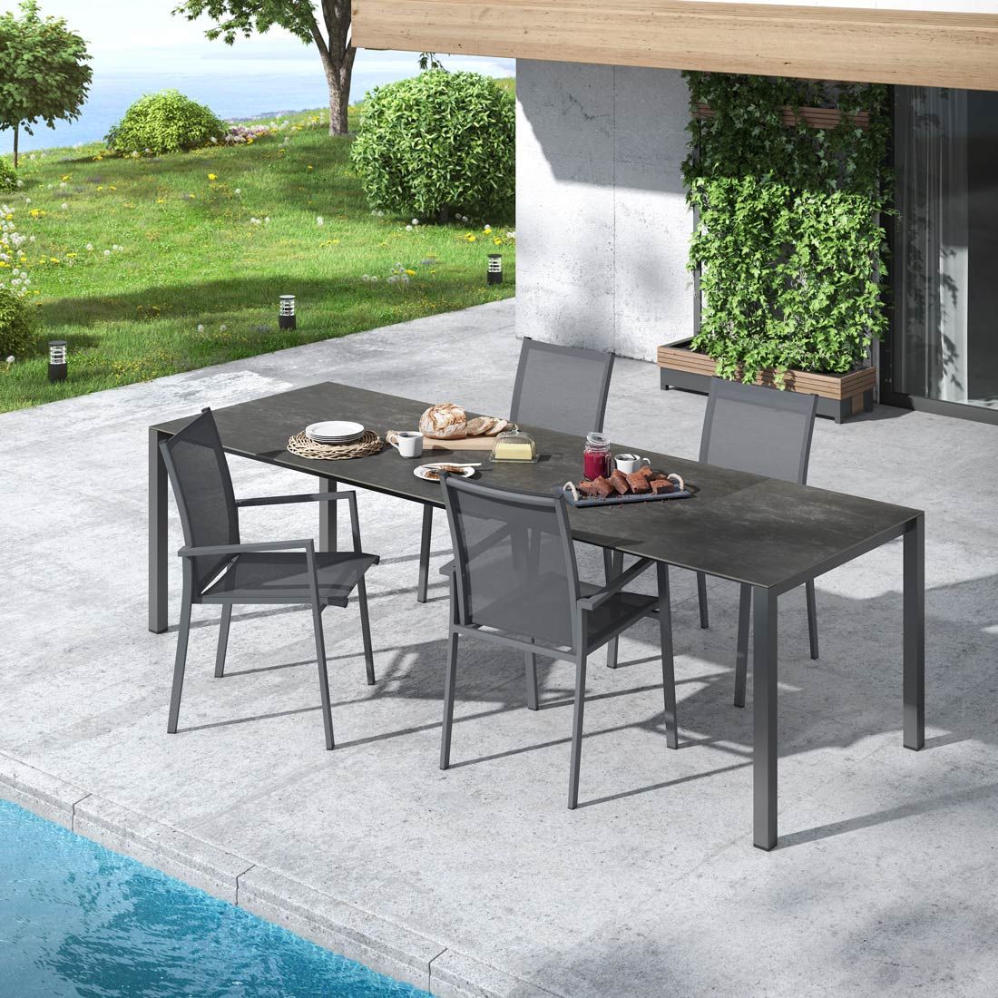 OUTLIV. Kobe Gartenmöbel-Set M (4 Plätze) Tisch 160/217/267x91cm