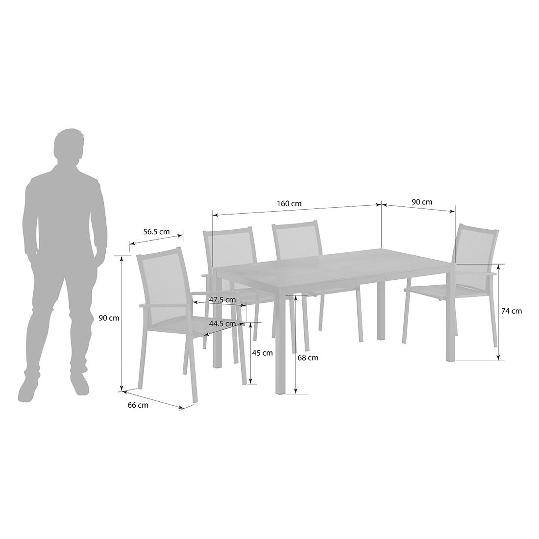 OUTLIV. Kobe Gartenmöbel-Set M (4 Plätze) Tisch 160x90cm