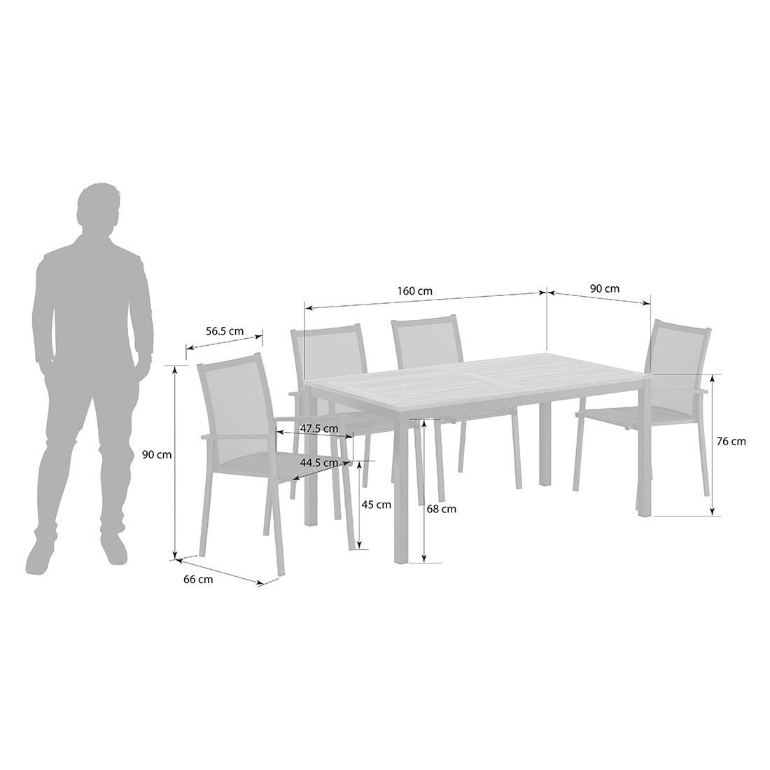 OUTLIV. Kobe Gartenmöbel-Set M (4 Plätze) Tisch 160x90cm