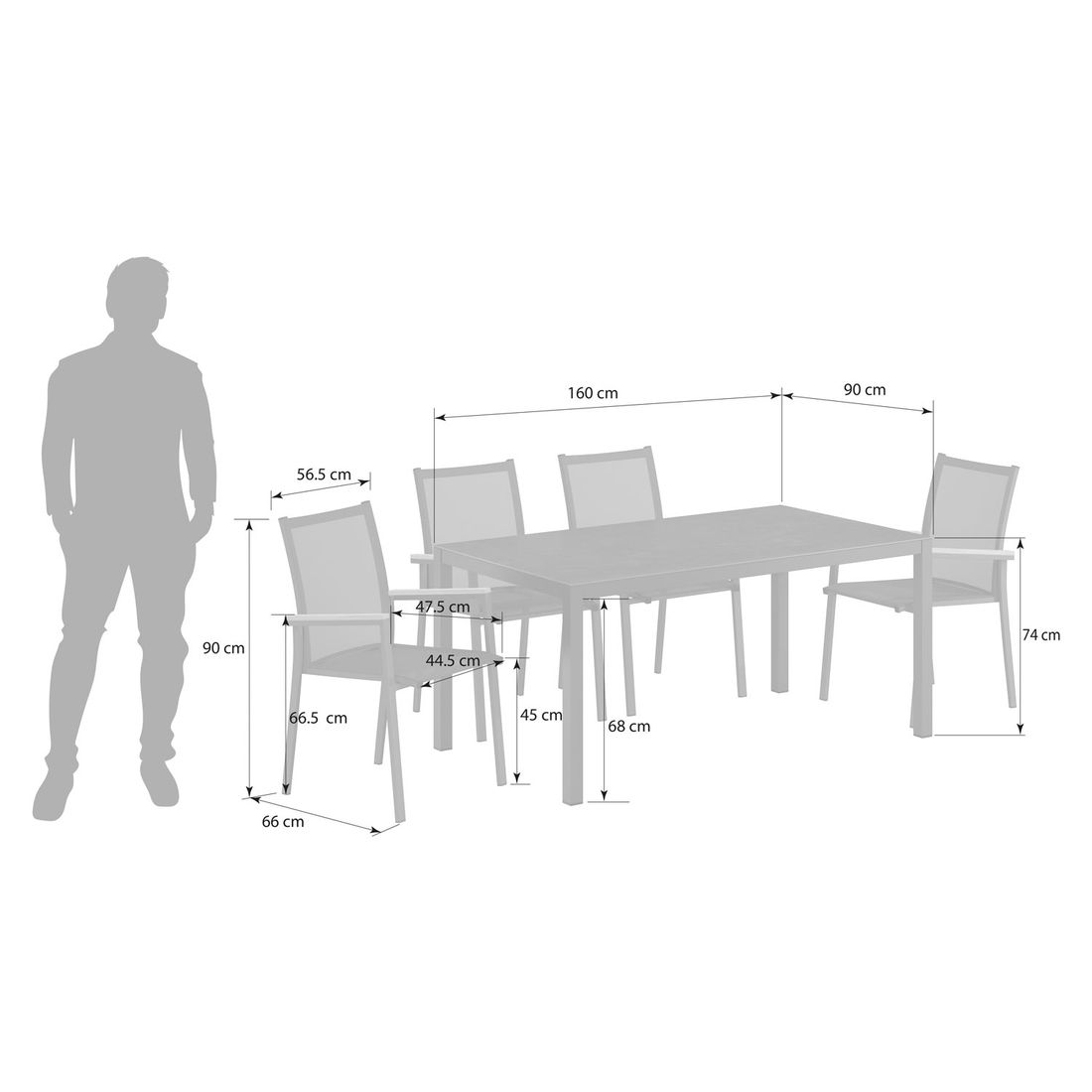 OUTLIV. Kobe Gartenmöbel-Set M (4 Plätze) Tisch 160x90cm