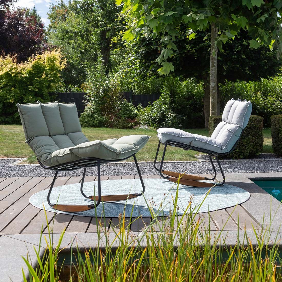 Schöner Wohnen Leska Schaukelstuhl inkl. Hocker Aluminium/Sunbrella