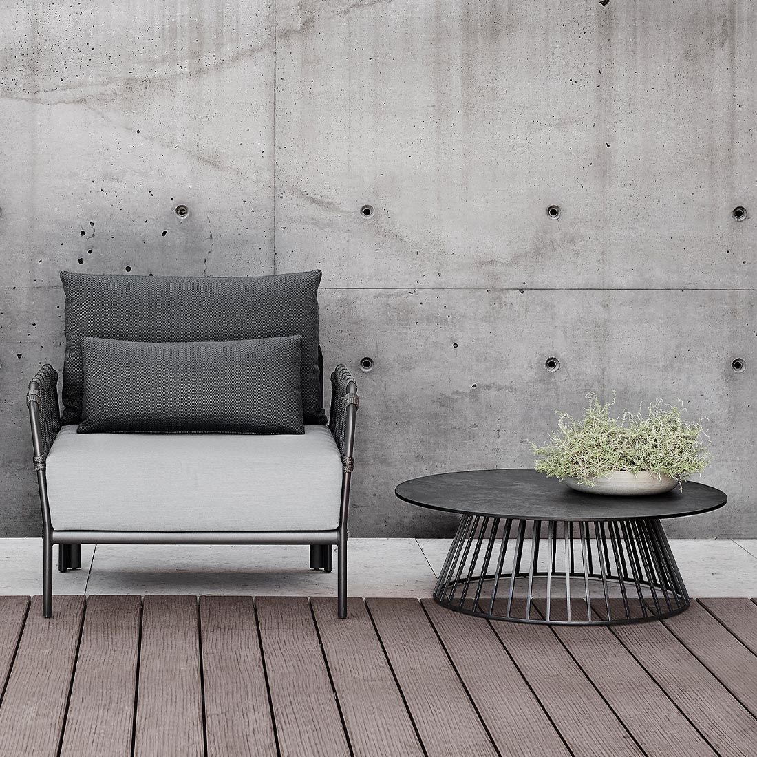 Solpuri Grid Loungetisch Ø90cm Aluminium/HPL