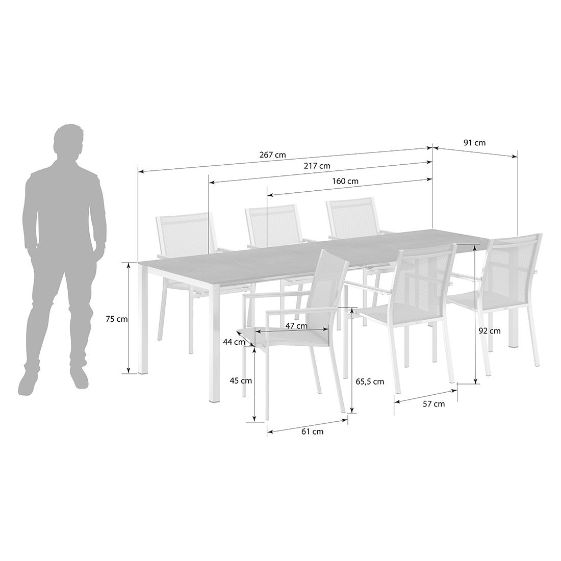 Stern Cardiff Gartenmöbel-Set L (6 Plätze) mit OUTLIV. Tisch 160/217/267x91cm