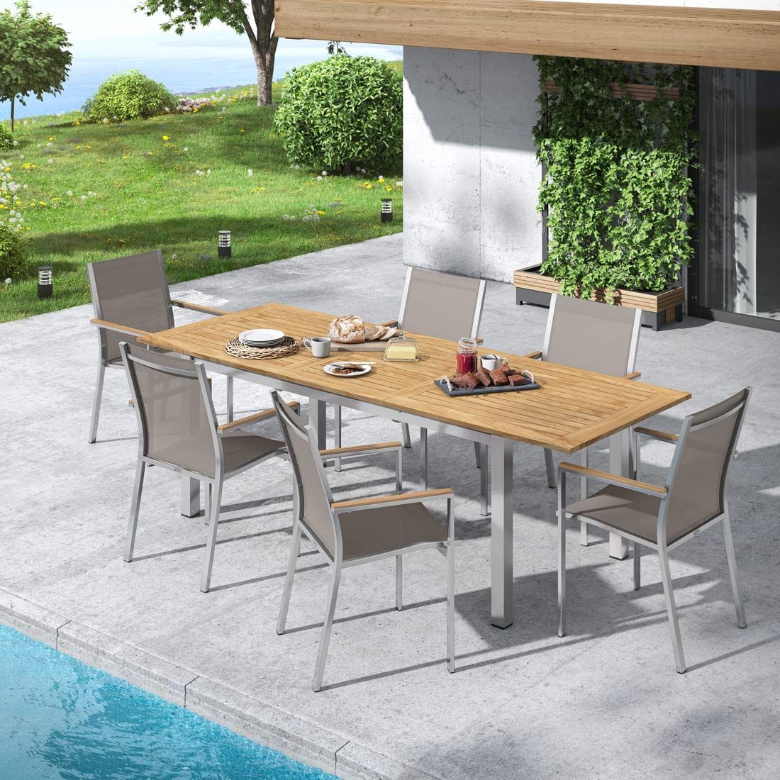 Stern Cardiff Gartenmöbel-Set L (6 Plätze) mit OUTLIV. Tisch 180/240x90cm
