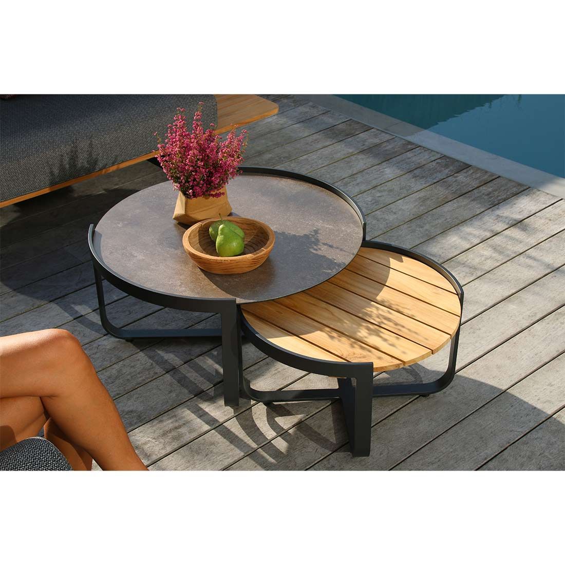 Zebra Fly Loungetische 2-teilig Aluminium/Teak/Glaskeramik