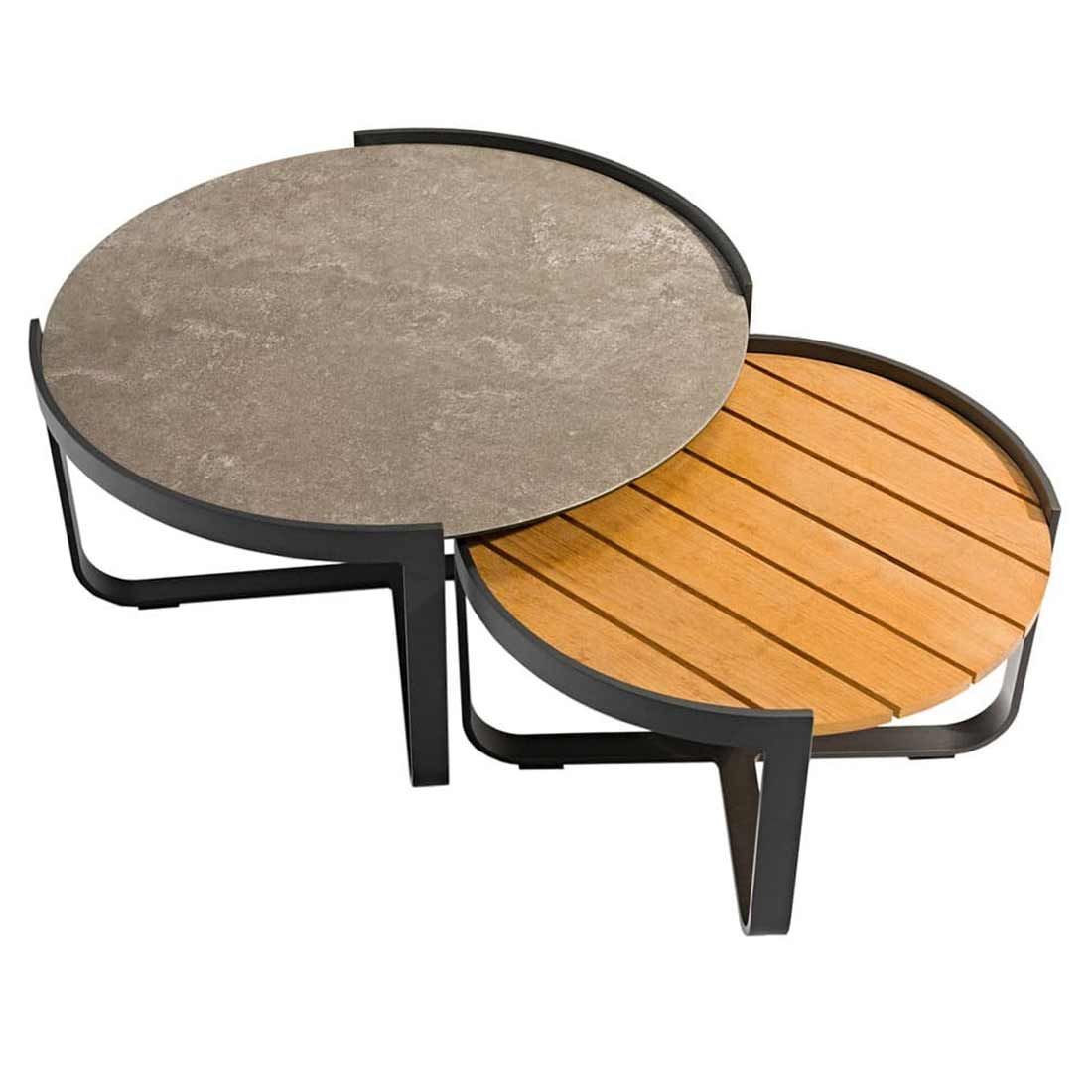 Zebra Fly Loungetische 2-teilig Aluminium/Teak/Glaskeramik