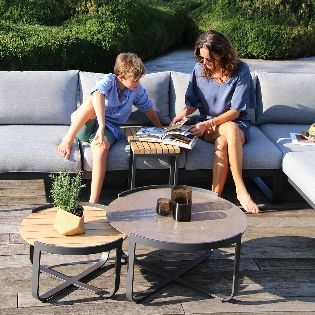 Zebra Fly Loungetische 2-teilig Aluminium/Teak/Glaskeramik