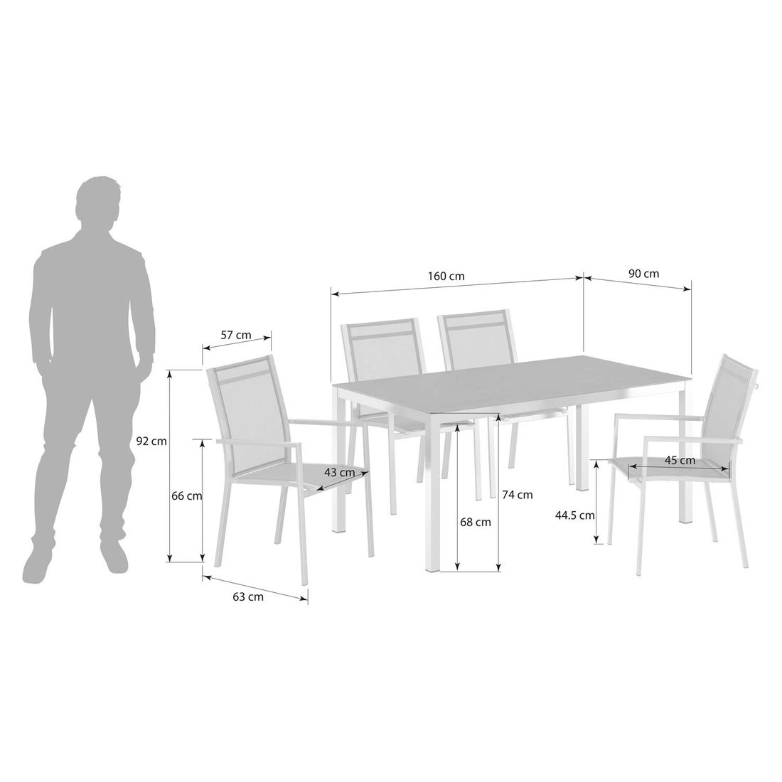 Zebra One Gartenmöbel-Set M (4 Plätze) mit OUTLIV. Tisch 160x90cm