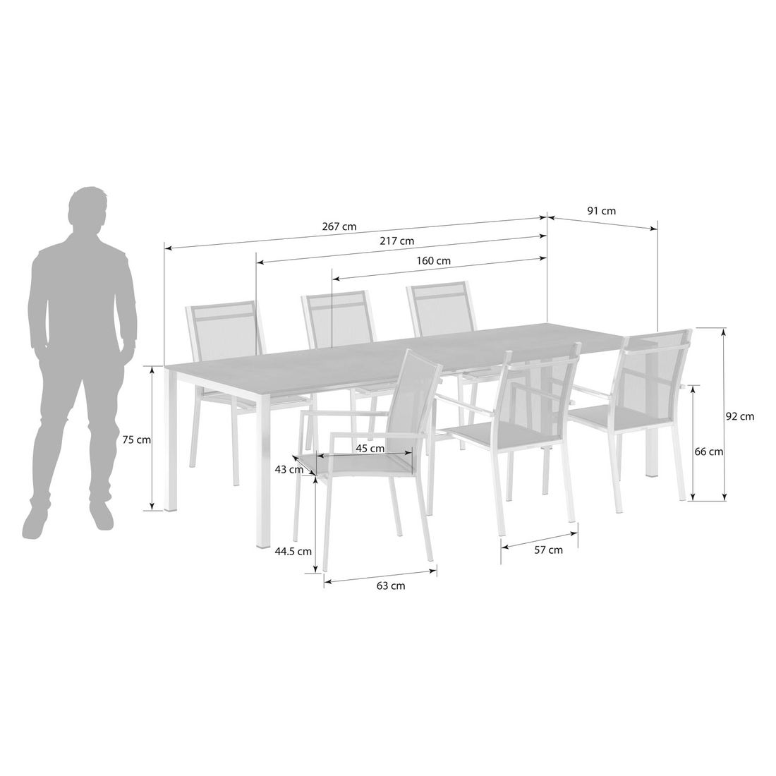 Zebra One Gartenmöbel-Set L (6 Plätze) mit OUTLIV. Tisch 160/217/267x92cm