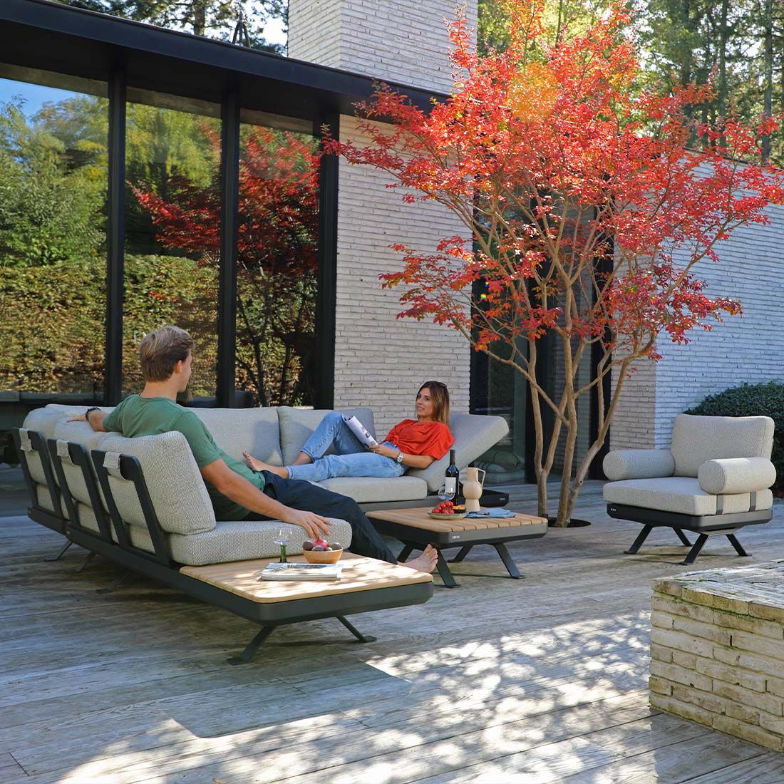 Zebra Sky Ecklounge verstellbar inkl. Loungetisch Aluminium/Sunproof