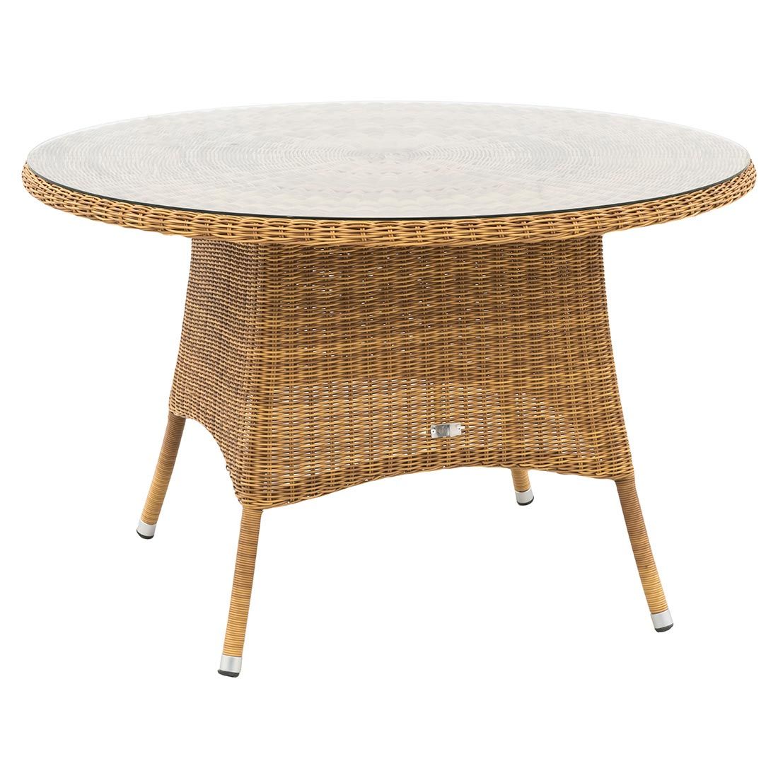 Domus Ventures Maryland Gartentisch Ø120 cm Geflecht Rund mit Glasplatte