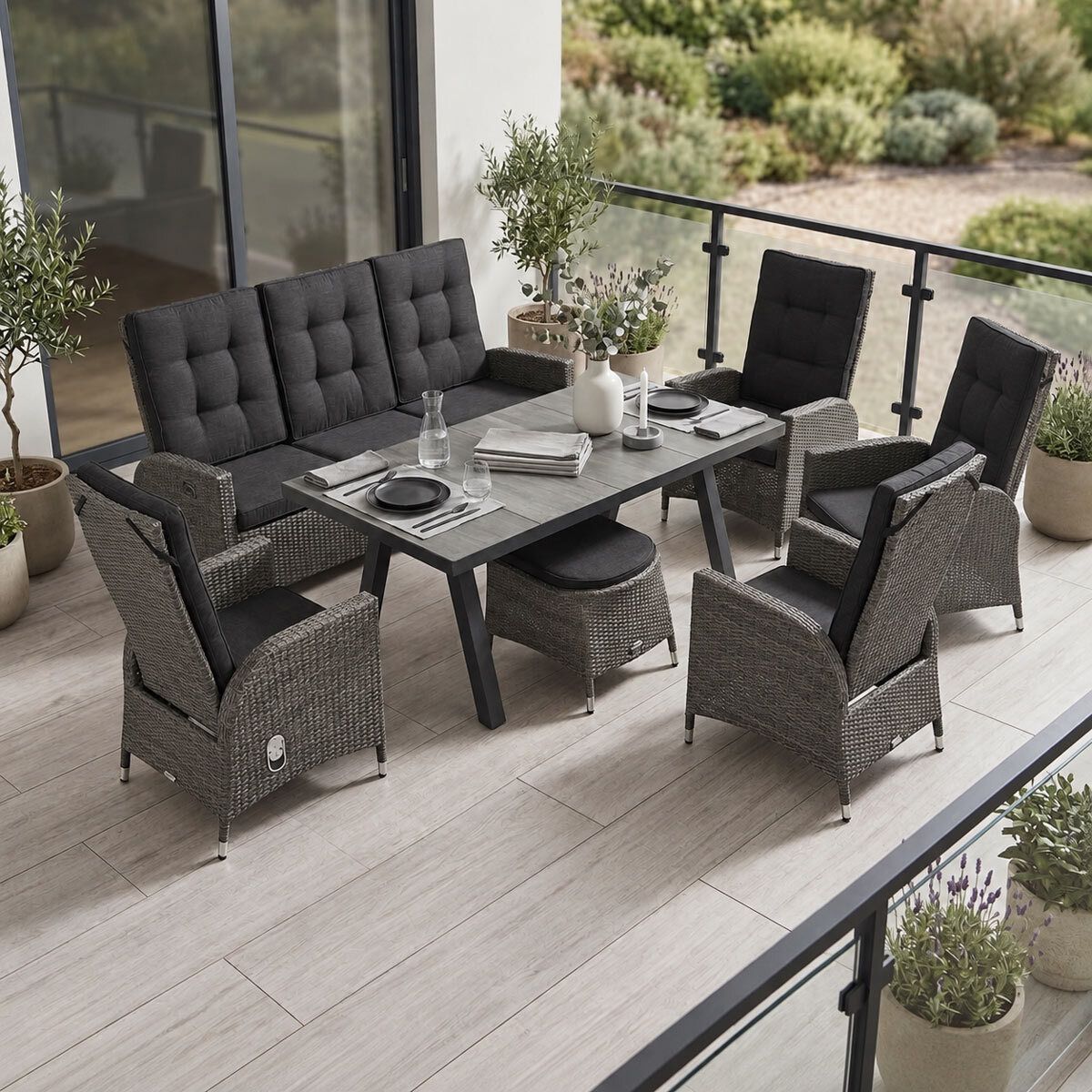 LC Garden Barcelona Gartenmöbel-Set L verstellbar (7 Plätze) Tisch 200x100cm Anthrazit/Dunkelgrau
