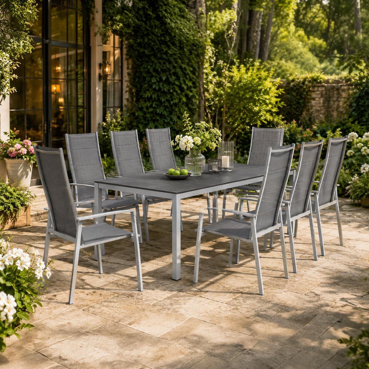 OUTLIV. Melbourne Gartenmöbel-Set XL (8 Plätze) Tisch 220x100cm Silber/Anthrazit
