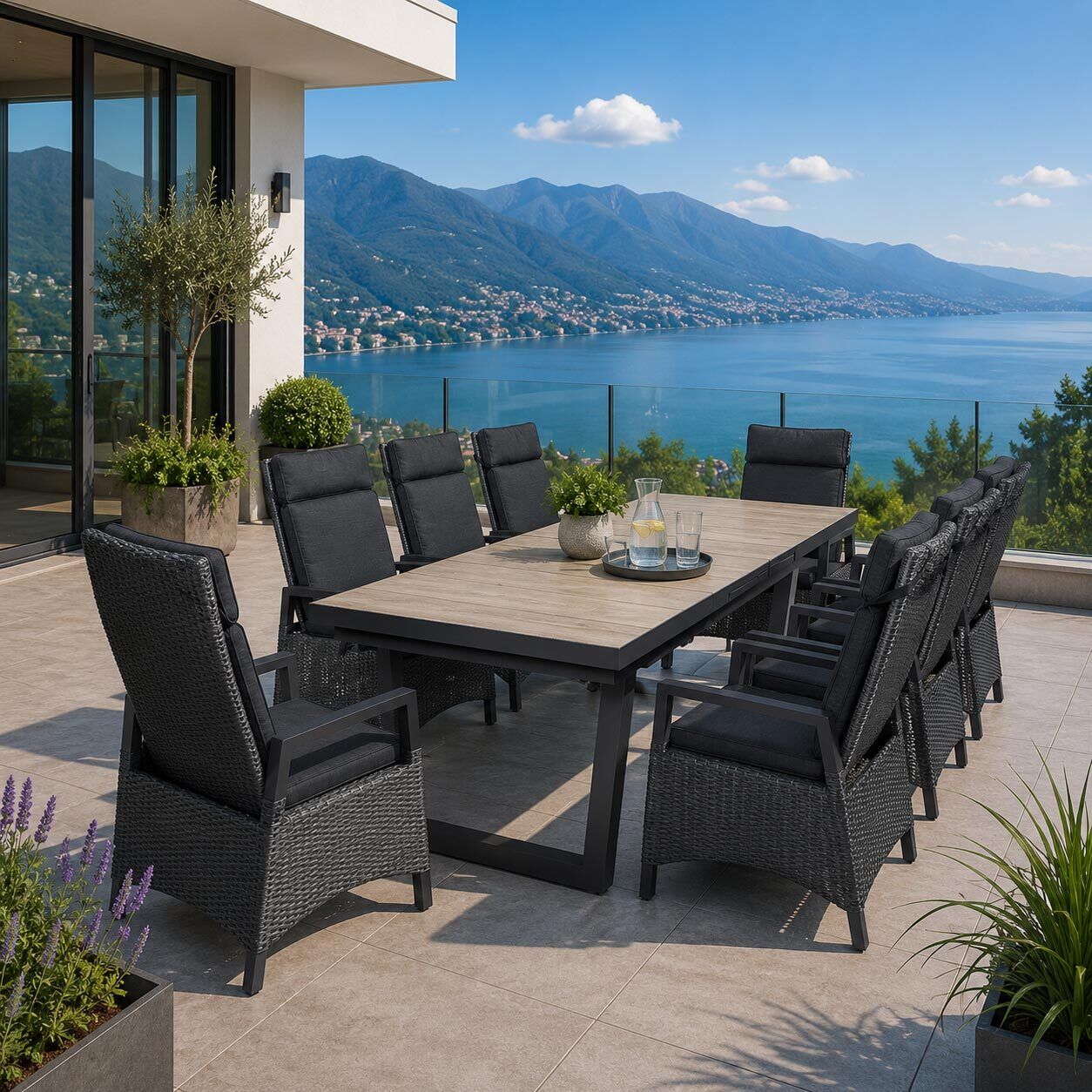LC Garden Keramo Gartenmöbel-Set XL verstellbar (8 Plätze) Tisch 200/260x100cm Grau Mix/Anthrazit