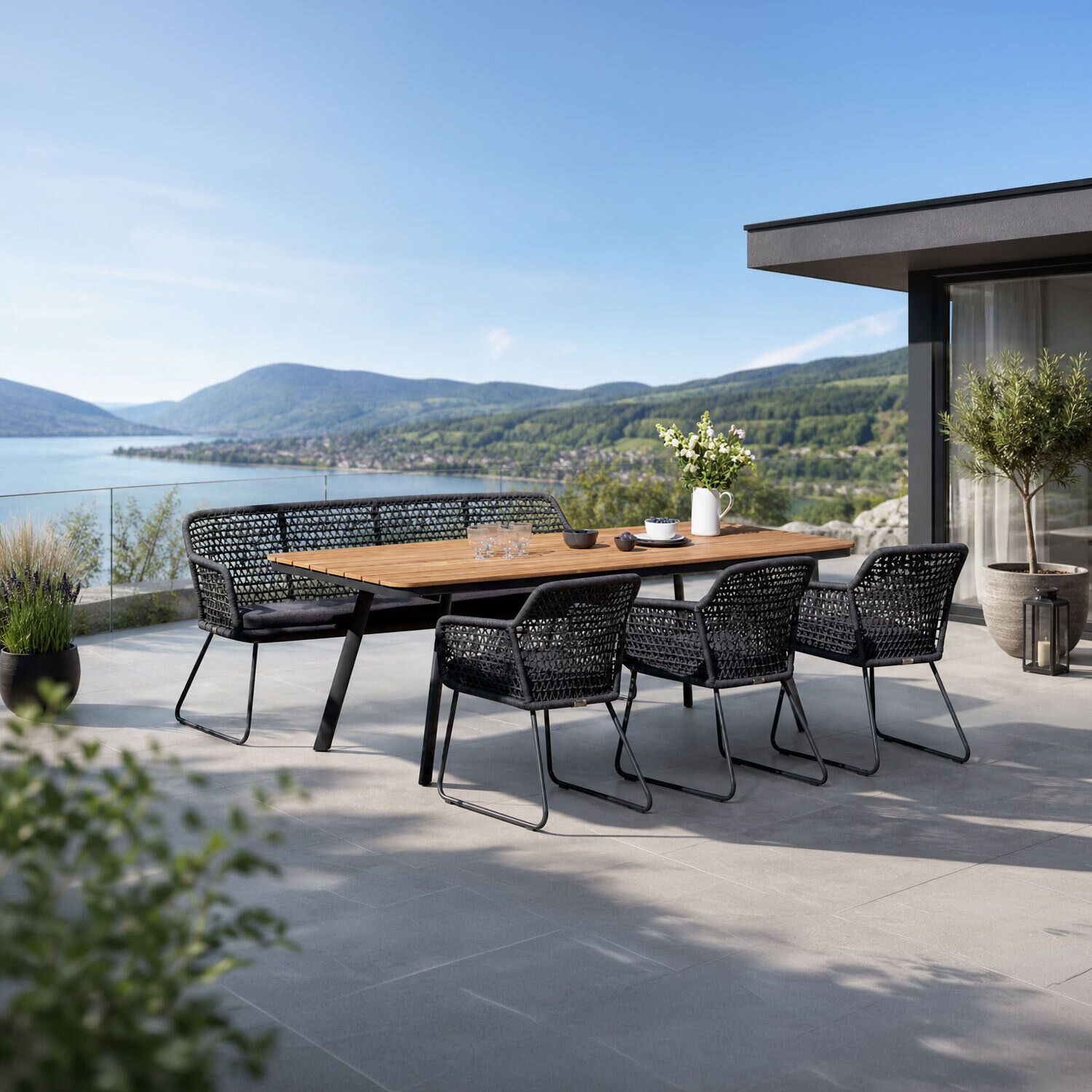 Niehoff Kubu Gartenmöbel-Set L (6 Plätze) Tisch 220x95cm Anthrazit
