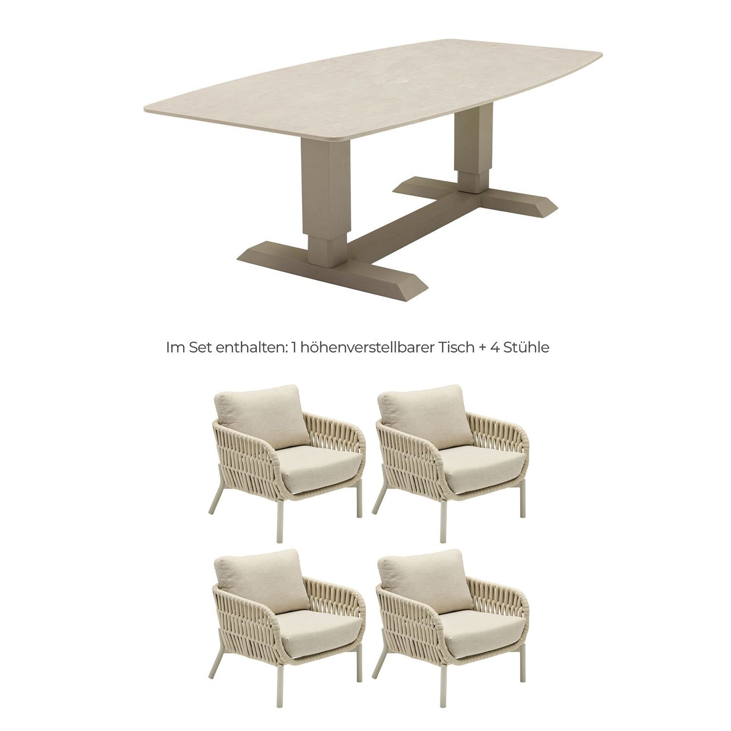 LC Garden Terano Low Dining Dininglounge Tisch 180x90cm Aluminium/Rope/Olefin Taupe/Beige